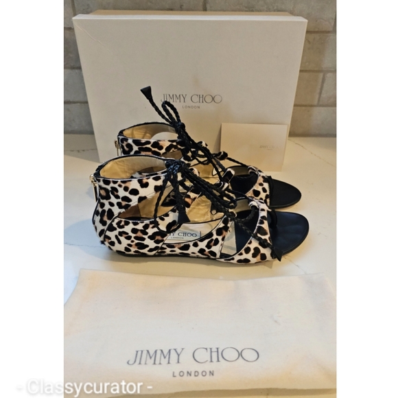 Jimmy Choo Pony Hair and Stone Leopard Lace-Up Sandals
